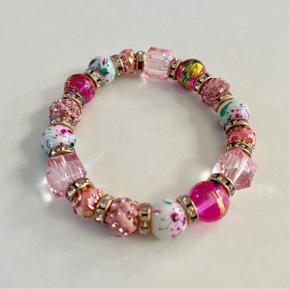 Set of 2 Bead Bracelets, Glass, Acrylic & Crystal, Stretch, Pretty Paste… - Picture 4 of 6